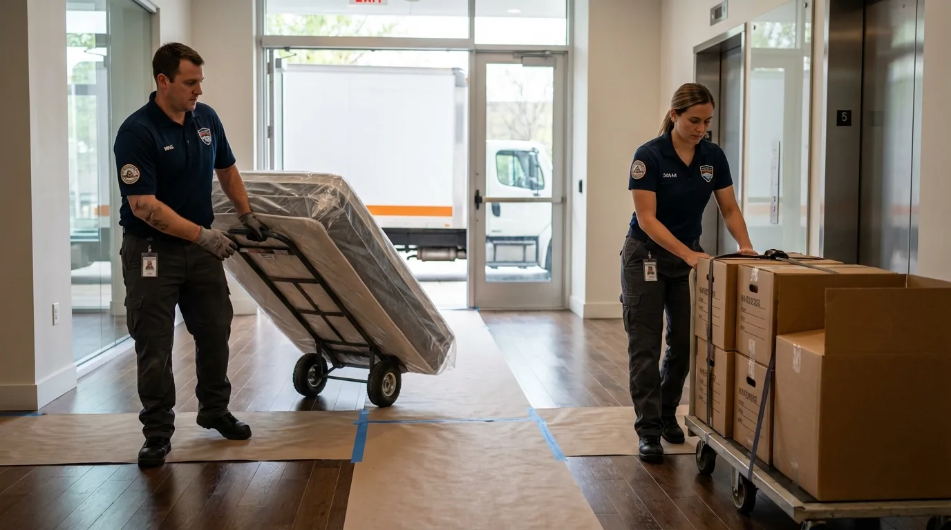 Professional apartment movers loading elevator in Cedaredge, CO